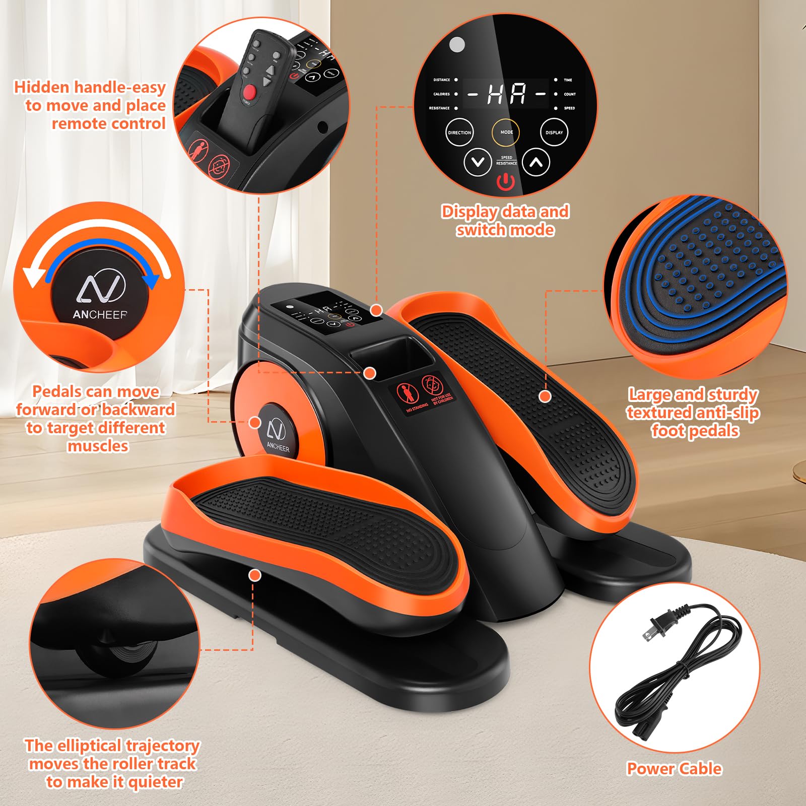 Ancheer Under Desk Elliptical, Ellipse Leg Exerciser For Seniors Fully Assembled , Electric Seated Pedal Exerciser With Remote C