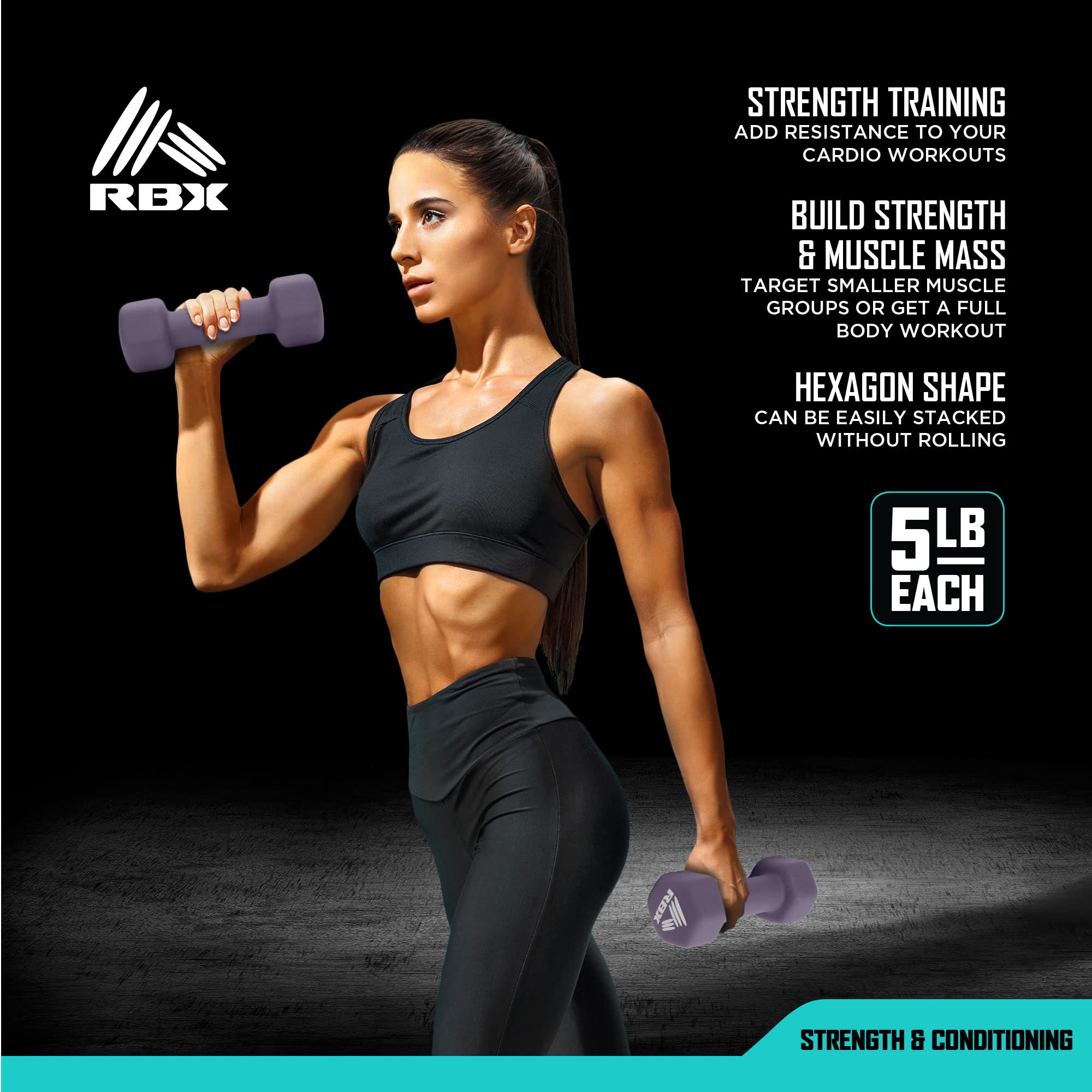 Rbx Weights Dumbbells Set - Neoprene Arm Weights With Non-Slip Grip, Strength Training Equipment Workout Weights For At Home Or