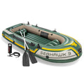 Intex Seahawk 3 Person Heavy Duty Inflatable Rafting and Fishing Boat Set with 2 Aluminum Oars, High Output Air Pump, and Carry 
