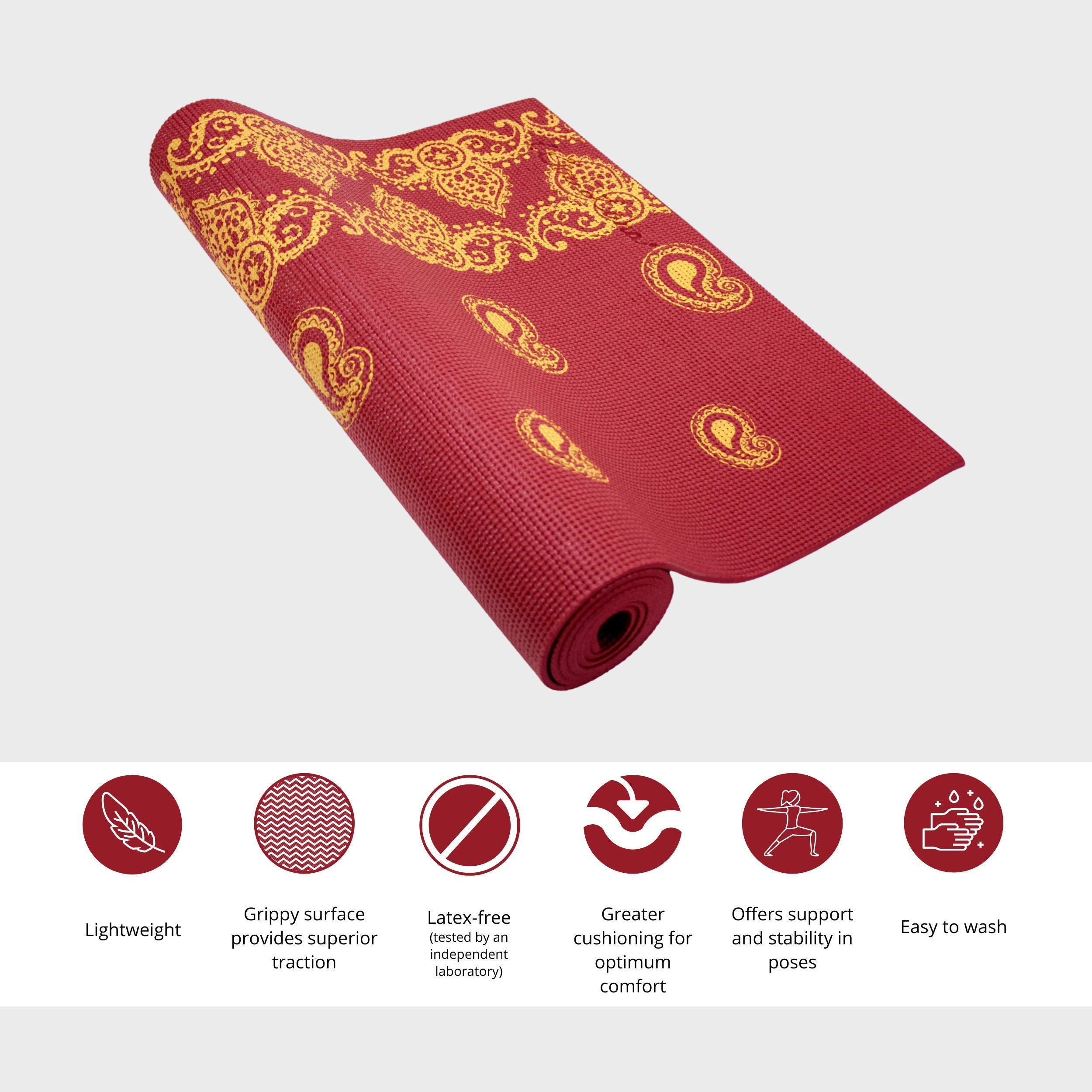 Wai Lana Yoga And Pilates Mat (Incense, Rich Red)- 1/4 Inch Extra Thick Non-Slip Stylish, Latex-Free, Lightweight, Optimum Comfo
