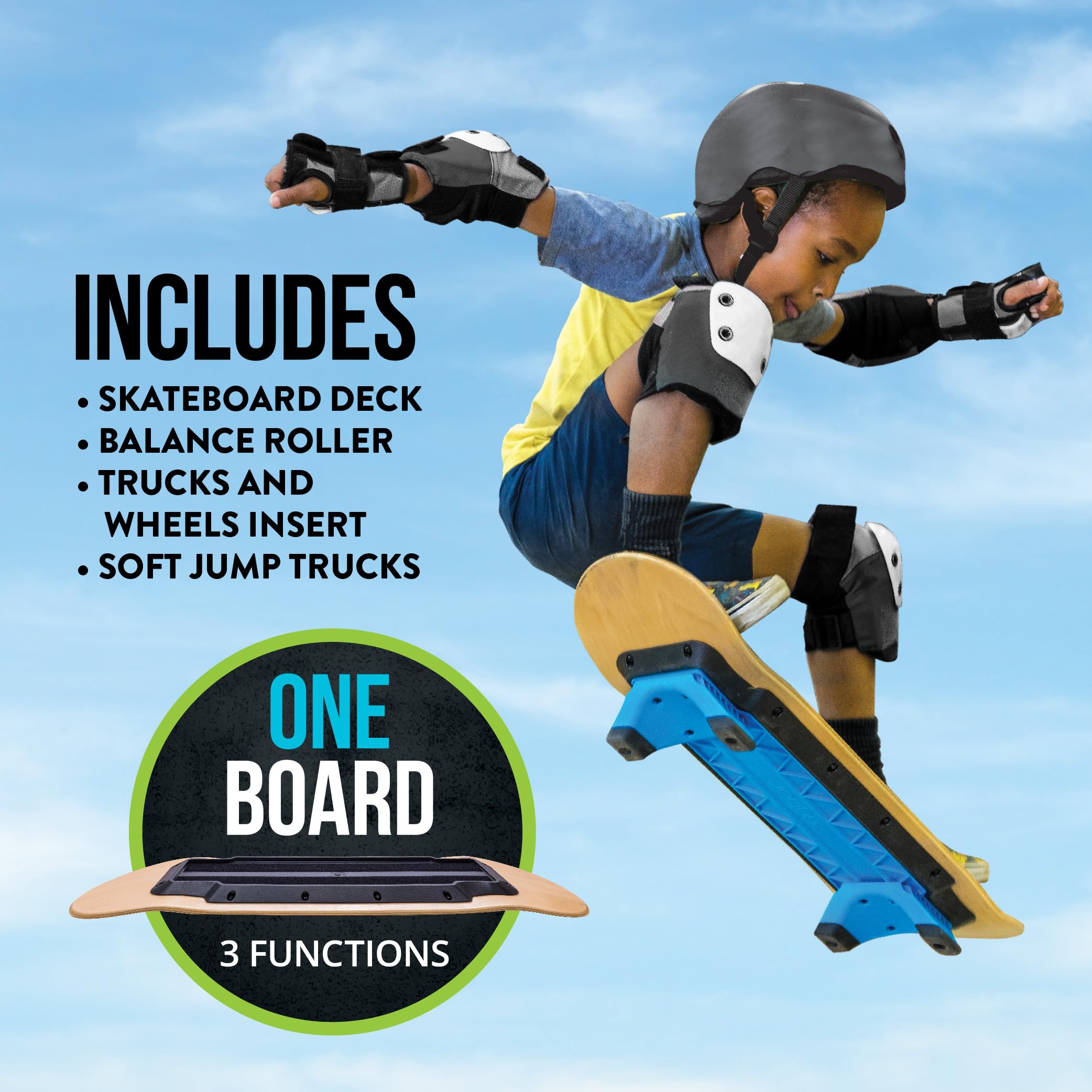 Flybar 3 in-1 Learn to Skate - Complete Skateboard for Beginners, Balance Board, Skateboard Accessories, Learn Skate Tricks Fast