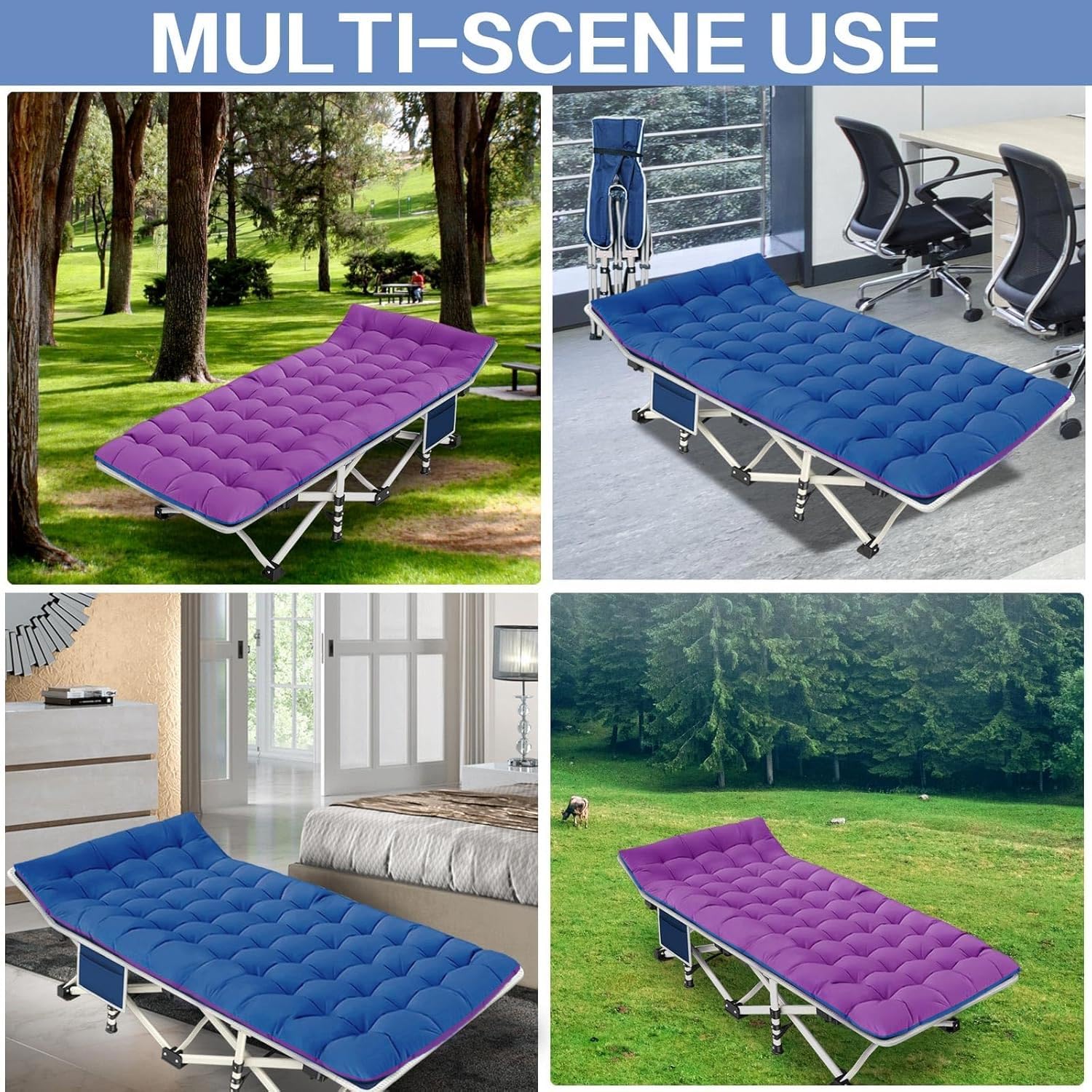 Colmerd Camping Cot With Comfortable Mattress Violet And Cerulean Cots For Sleeping Heavy Duty Camping Bed 2 Person Folding Cot