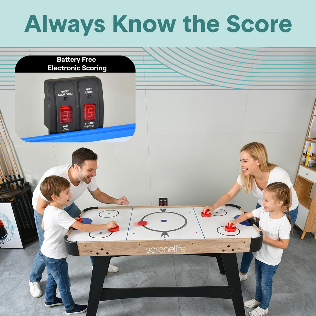 SereneLife 58 Air Hockey Game Table, w/ Built-in Score Tracker & Puck Dispenser, Digital LED Scoreboard & Accessories