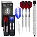 Harrows Caliber 90% Tungsten Steel Tip Darts Set 21G, 23G, & 25G - Includes Spare Shafts, Prime Flights & Travel Case (23, Grams