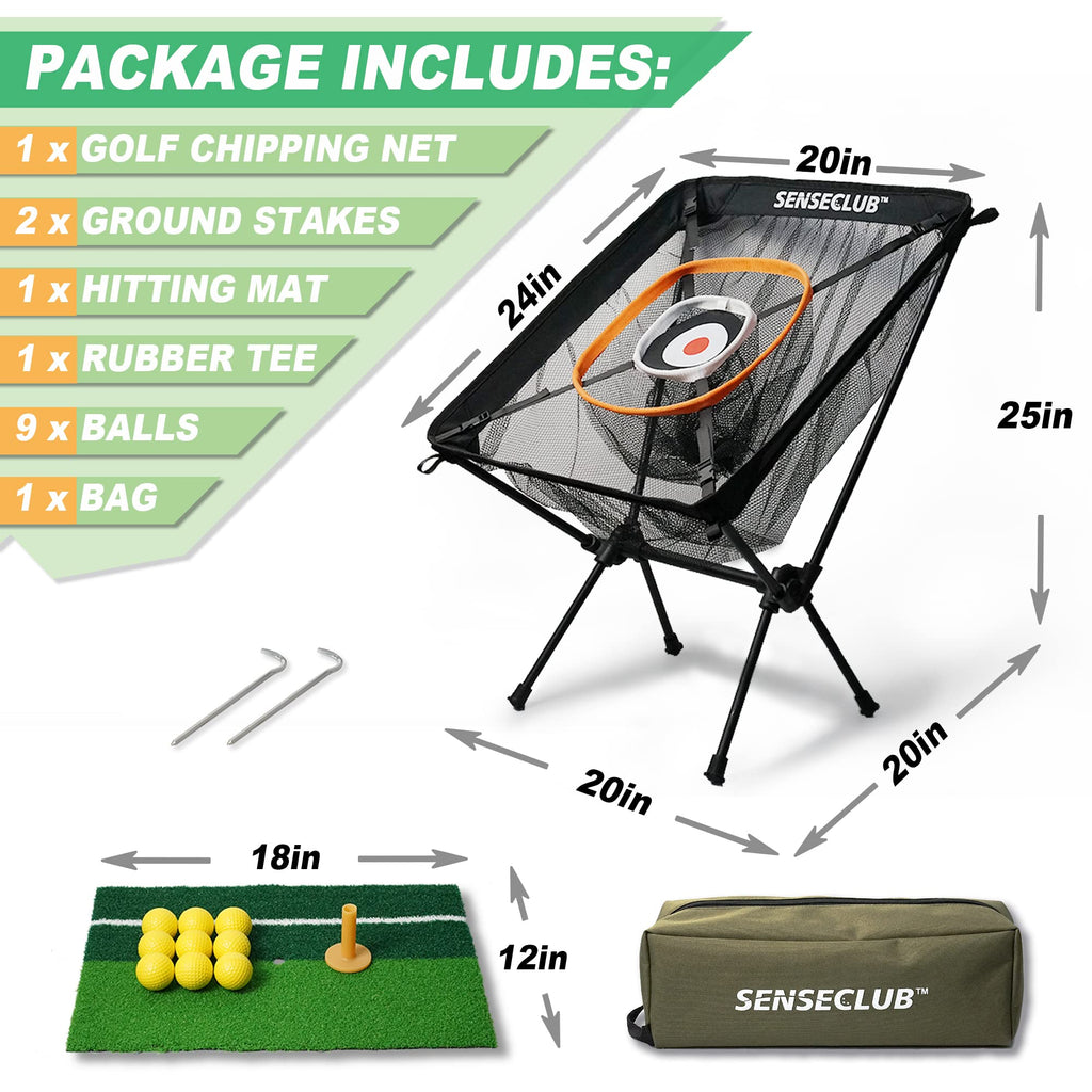 Senseclub Golf Chipping Net, Indoor Chipping Net And Mat, Chipping Net Golf Target With Tee And Practice Balls, Backyard Golf Ac