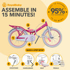 Royalbaby Princess Girl Children'S Bicycle Outdoor Ride-On Bike With Kickstand, Adjustable Seat, And Basket, 20 Inch, Bunny/Fuch