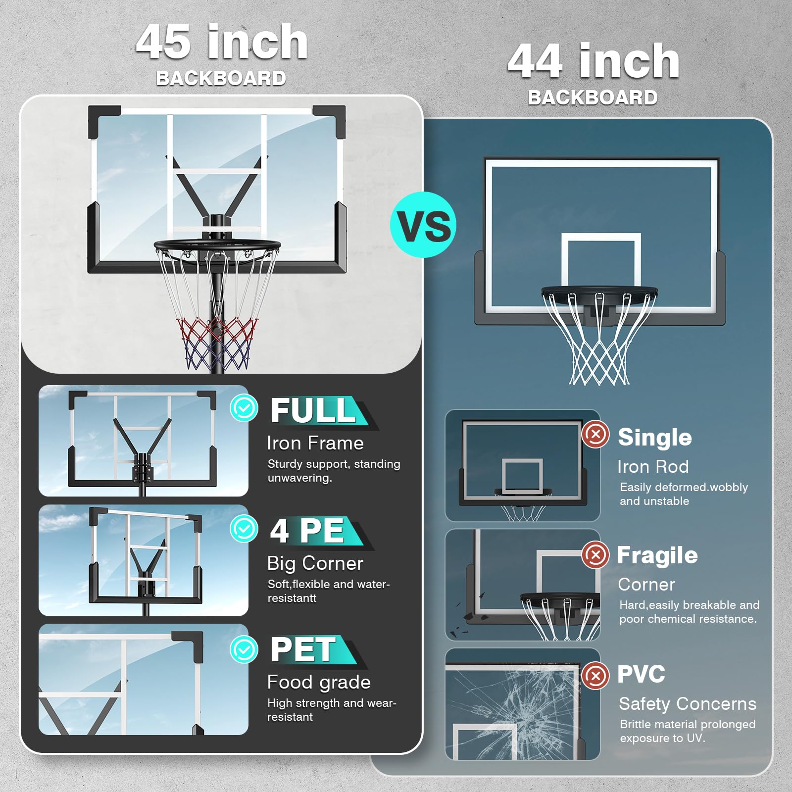 aaeaa Basketball Hoop Outdoor, 5.7-10ft Adjustable Height, Portable Basketball Hoops Goal Court System w/ 45in Shatterproof Back