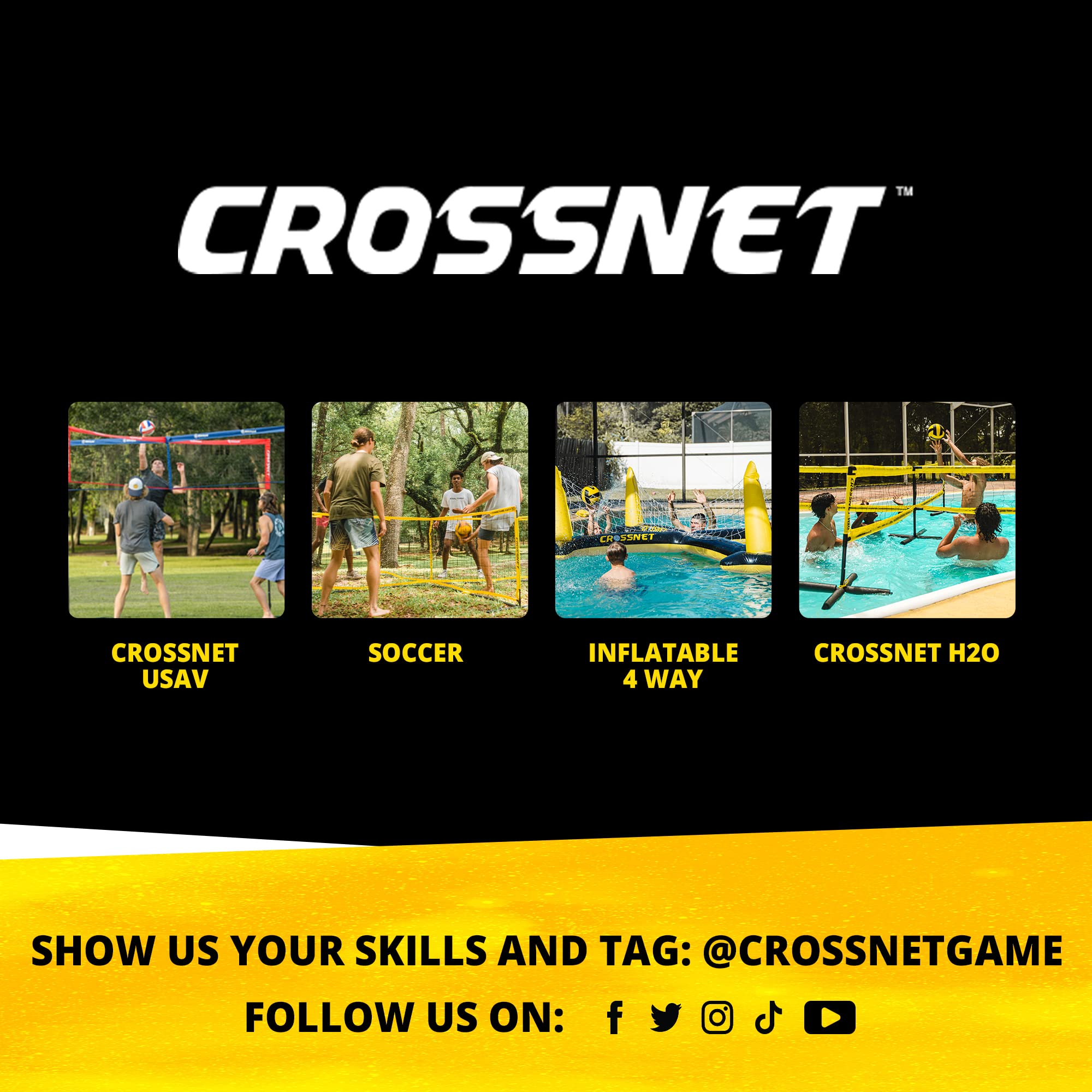 Crossnet Four Square Soccer Game - Outdoor Sport Games For Adults And Family - Soccer Tennis Nets For Backyard & Parks - Quick A