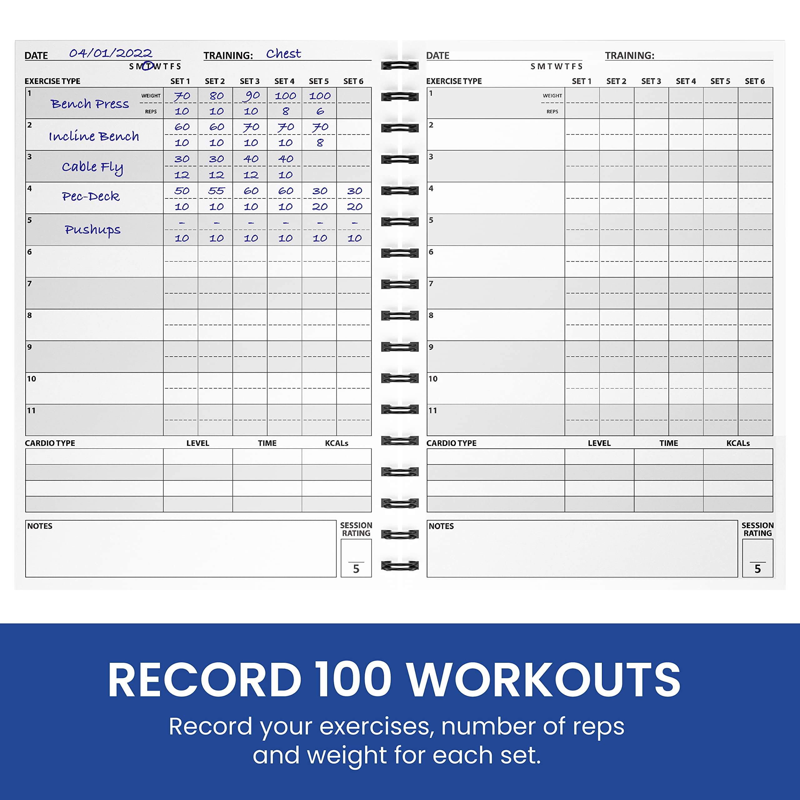 Ultimate Gym Workout Log Book, Xl A5 Exercise, Fitness And Training Diary & Journal - 100 Page With Exercise, Cardio & Notes Sec