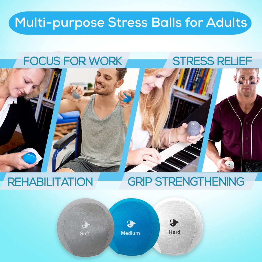 Serenilite 3X Hand Therapy Exercise Stress Ball Bundle For Adults, Grip Strengthening, Tri-Density Squeeze Balls, Hand Grip Stre
