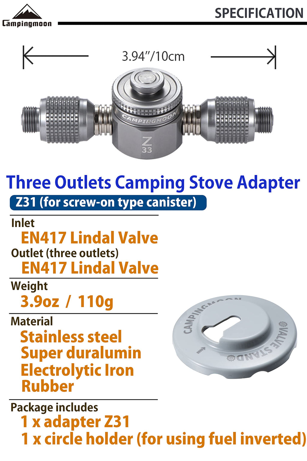 Campingmoon 3 Outlet Camping Stove Adapter For En417 Lindal Valve Canister Device Z31