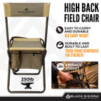 Black Sierra Folding Hunting Stool W/Under Seat Storage Pouch And Carry Strap, Lightweight Portable Hunt Chair W/Backrest, Heavy
