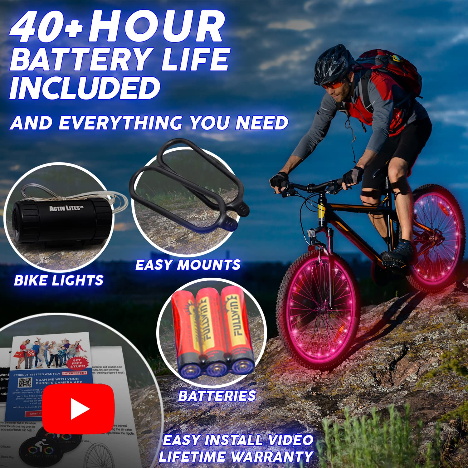 Activ Life Bike Lights, Pink, 1-Tire Pack Led Bicycle Christmas Lights For Wheels With Batteries Included, Best Christmas Stocki