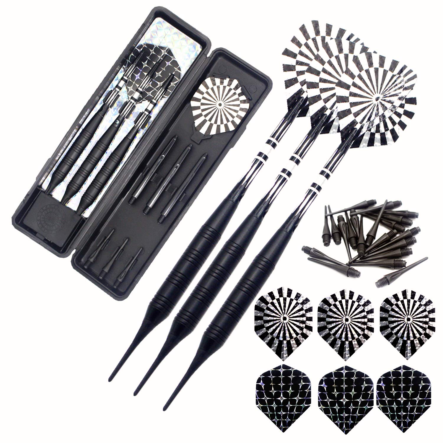 Roobeeo Soft Tip Darts Set For Electronic Dart Board 22G Plastic Tip Darts Set With Brass Barrels&Aluminum Shafts, 6 Flights 3 S