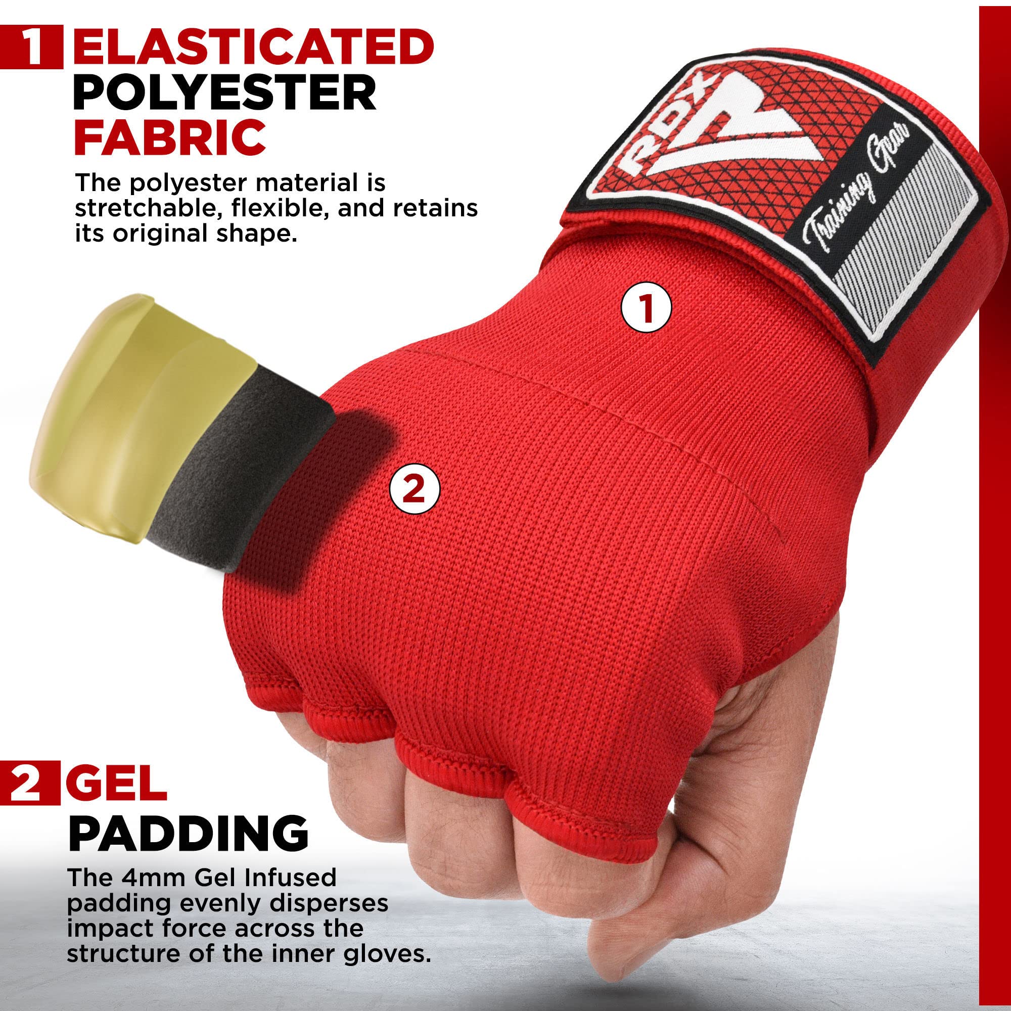 Rdx Training Boxing Inner Gloves Hand Wraps Mma Fist Protector Bandages Mitts,Red,Small