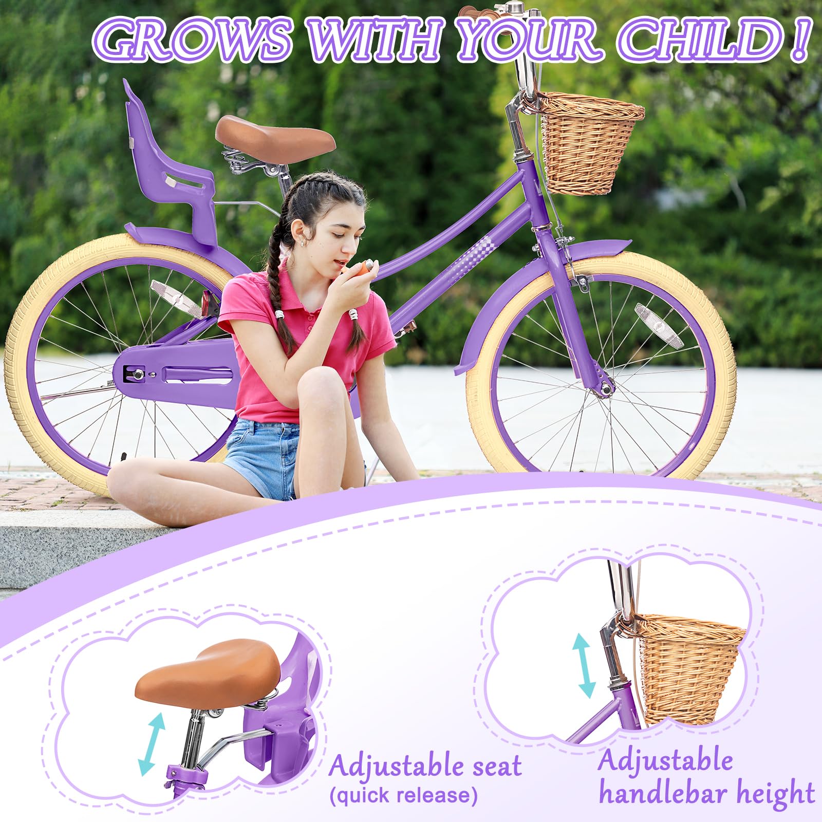 Glaf Toddler Girls Bike For 2-12 Years Old 12 14 16 20 Inch Girls Bike With Training Wheels And Baby Doll Seat Kids Bike Bicycle