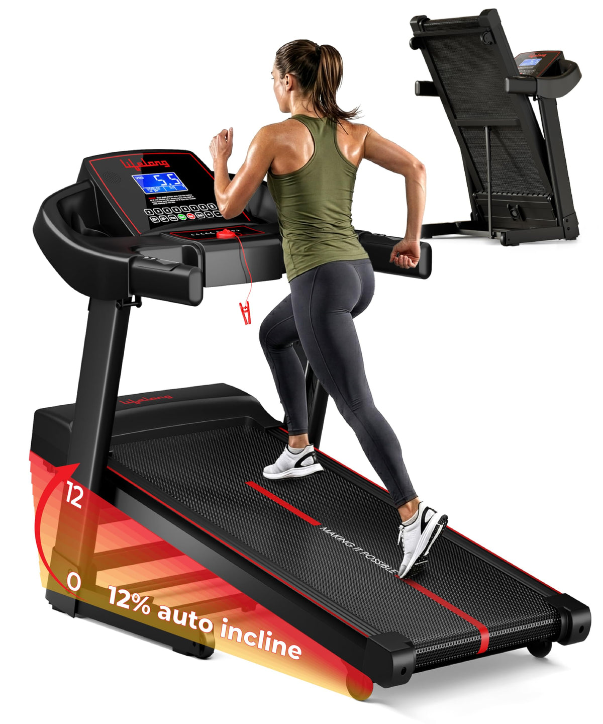 Lifelong 5Hp Peak Motorized Treadmill For Home | 12% Auto Incline | 12 Preset Programs | 14 Km/H Speed | 110 Kg Capacity | Lcd D