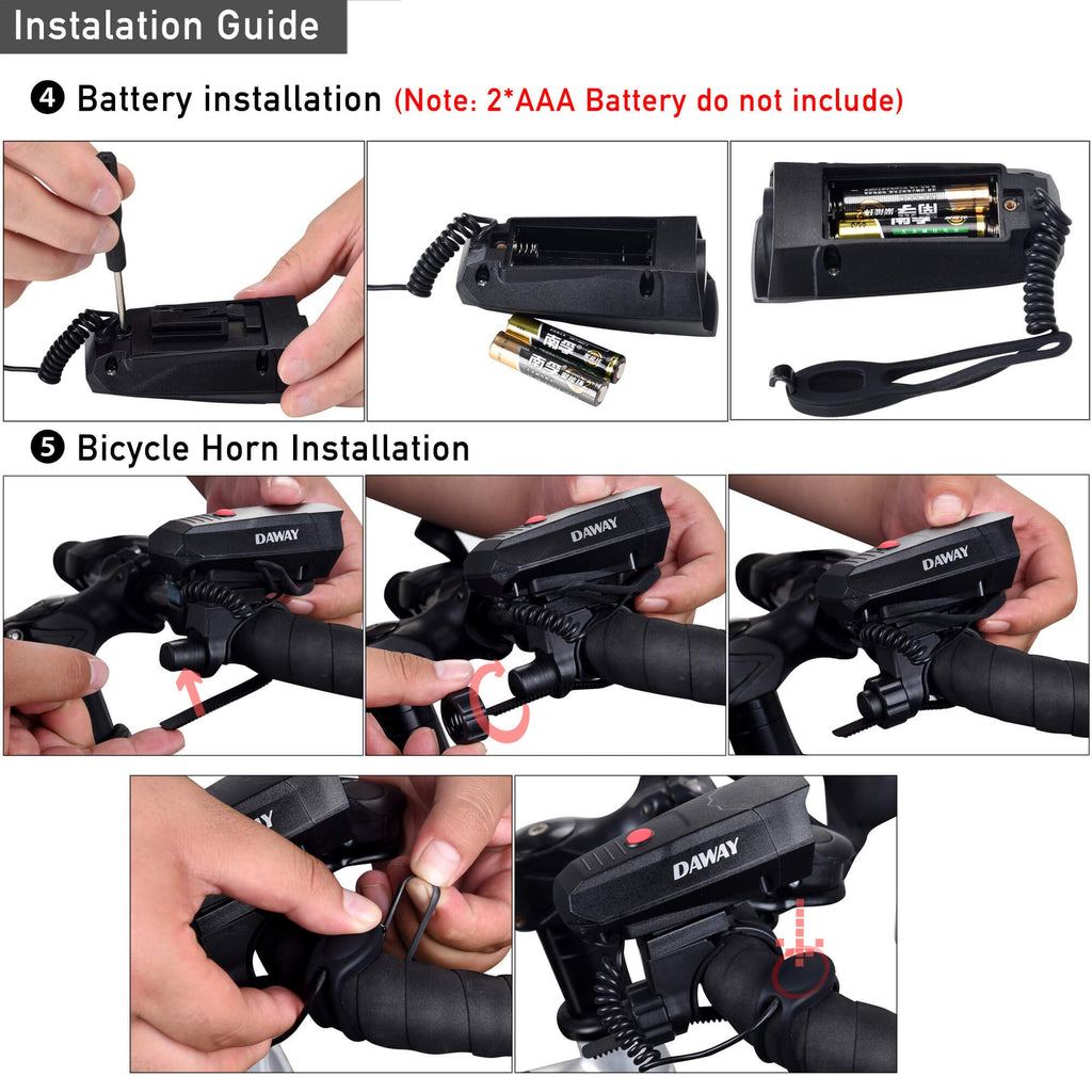 Daway A14 Loud Electric Bike Horn - 5 Modes Sound 110 Db Bicycle Cycling Handlebar Ring Alarm Bells With Free Screwdriver, Pract