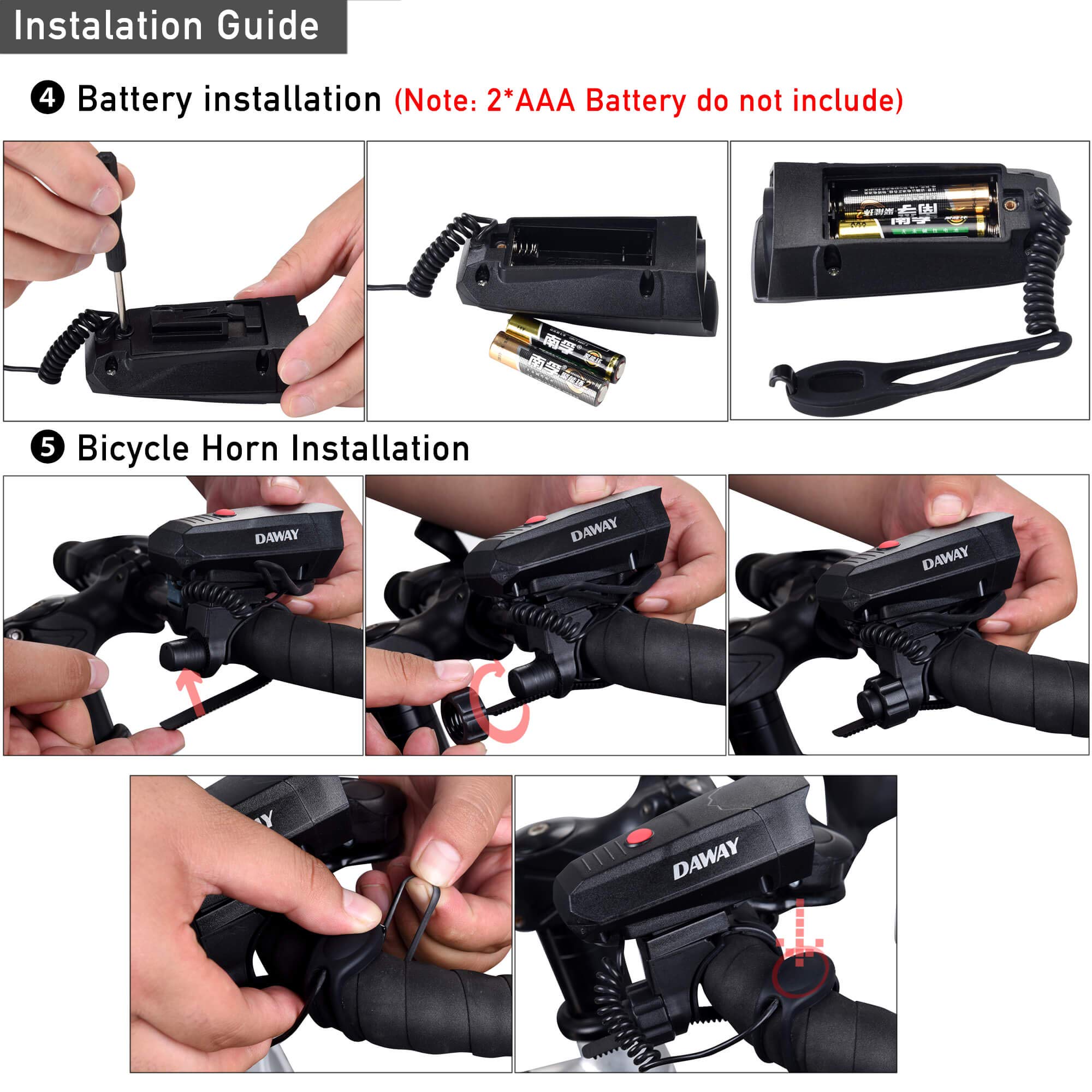 Daway A14 Loud Electric Bike Horn - 5 Modes Sound 110 Db Bicycle Cycling Handlebar Ring Alarm Bells With Free Screwdriver, Pract