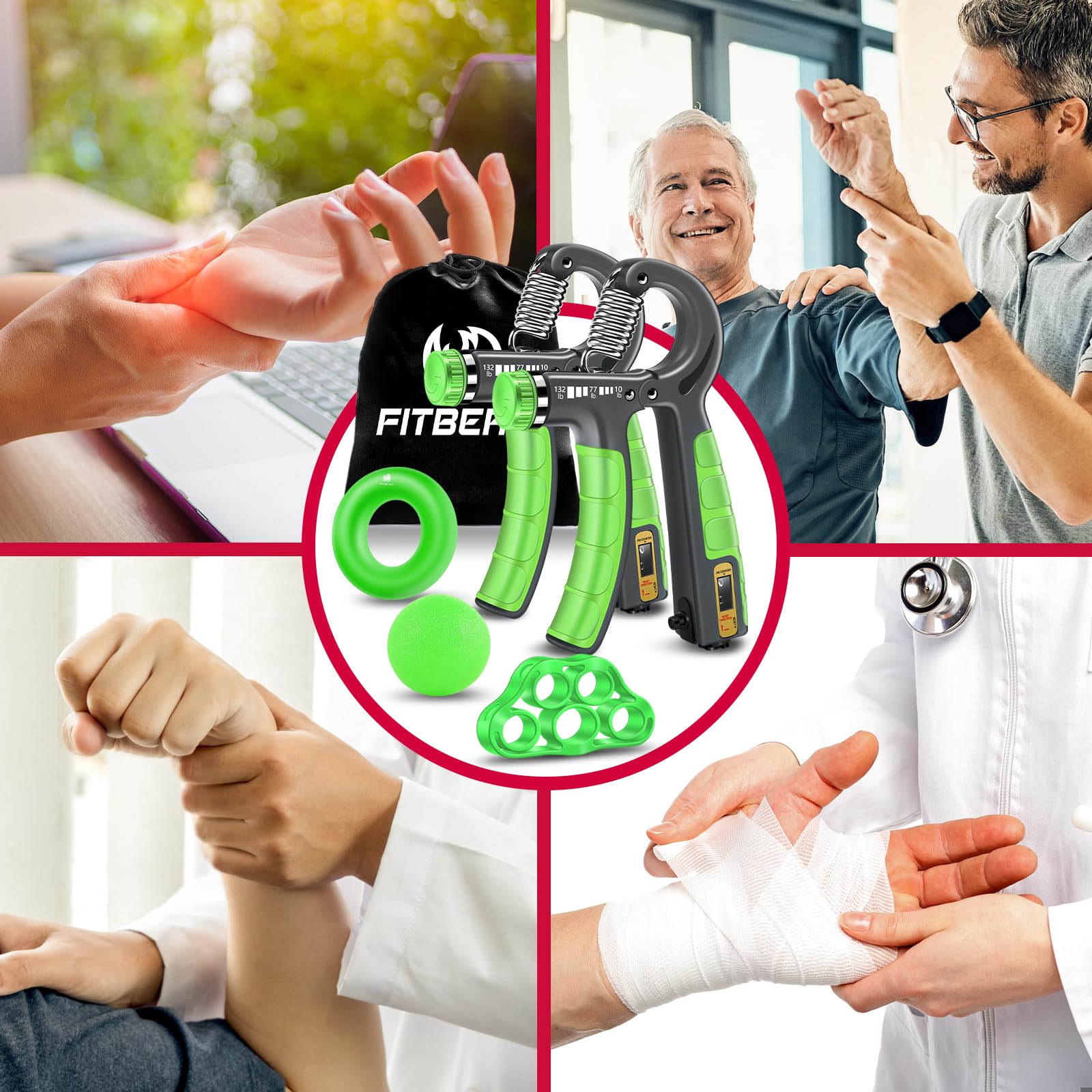Fitbeast Forearm Strengthener Set - 2 Adjustable Hand Grippers With Counters For Athletes And Muscle Building - 5 Pack, Light Gr