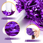 Dilibra 24 Pcs Metallic Cheerleading Pom Poms For Kids, Shiny Cheerleaders Cheer Pompoms With Baton Handle, Cheering Squad Hand
