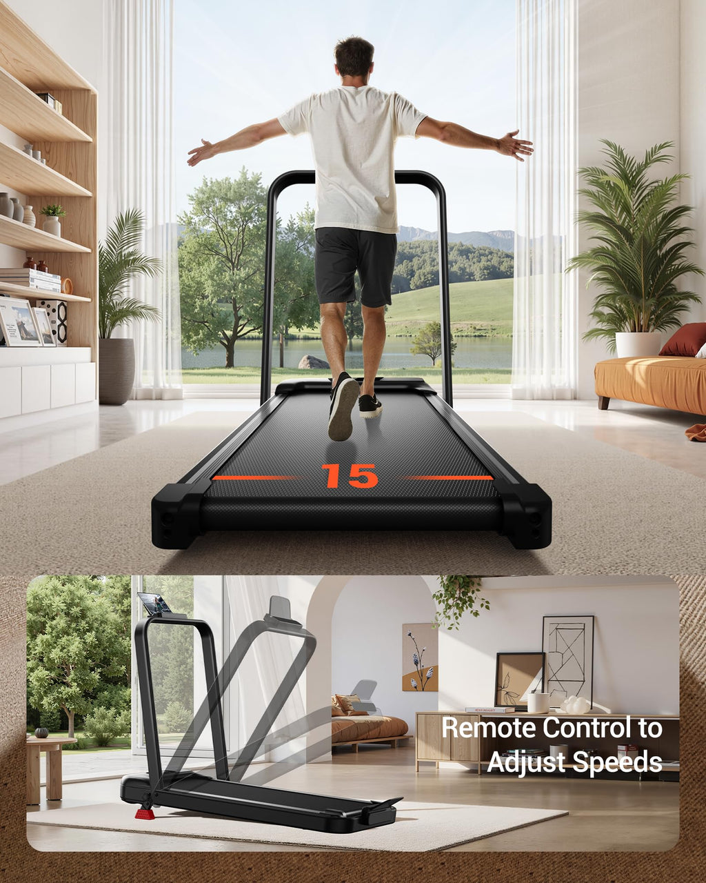 15% Incline Walking Pad Treadmills for Home and Office, 3-in-1 Folding Treadmill, Portable Under Desk Treadmill with 2.5 HP Quie