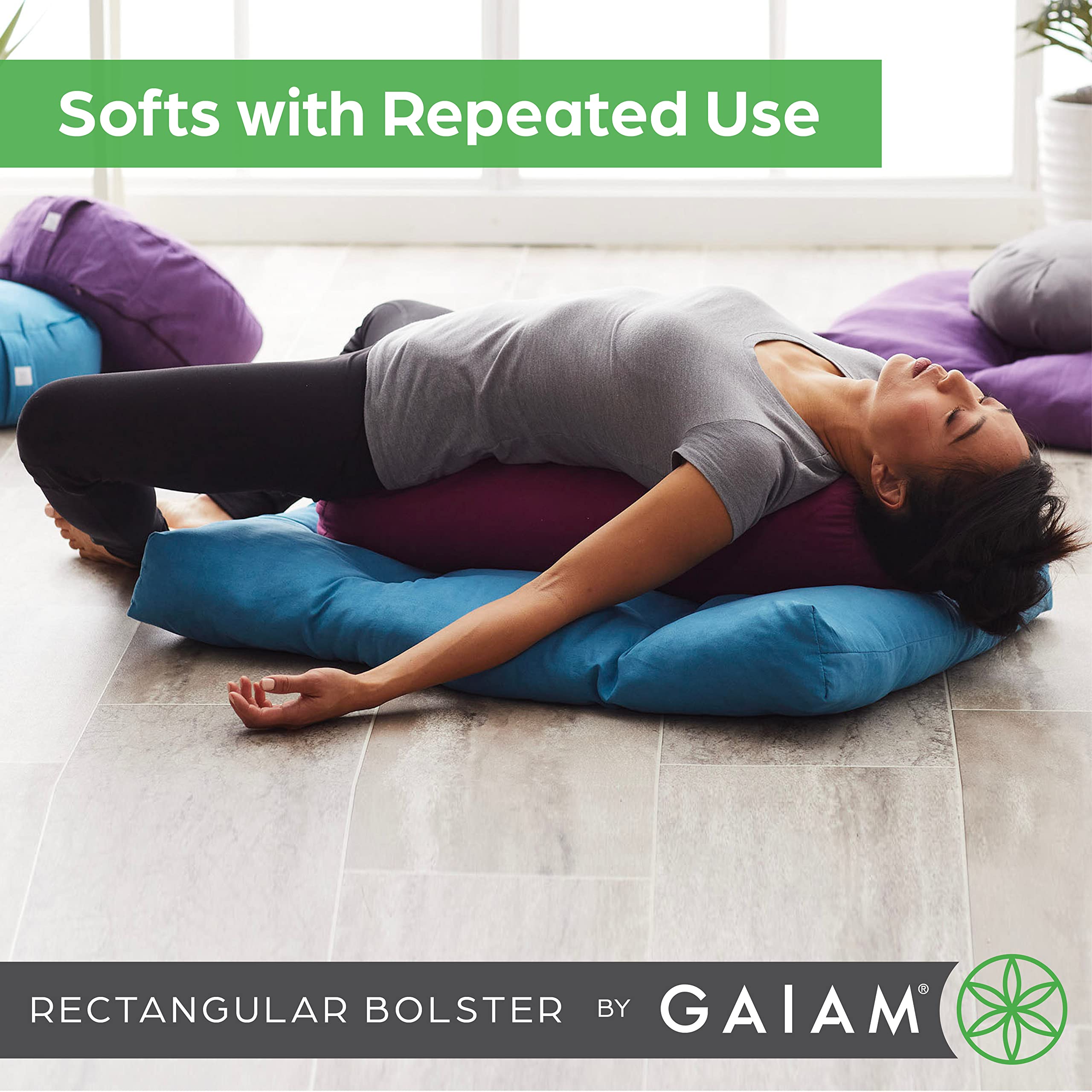 Gaiam Yoga Bolster - Long, Rectangular Meditation Pillow - Supportive Cushion For Restorative Yoga And Sitting On The Floor - Bu