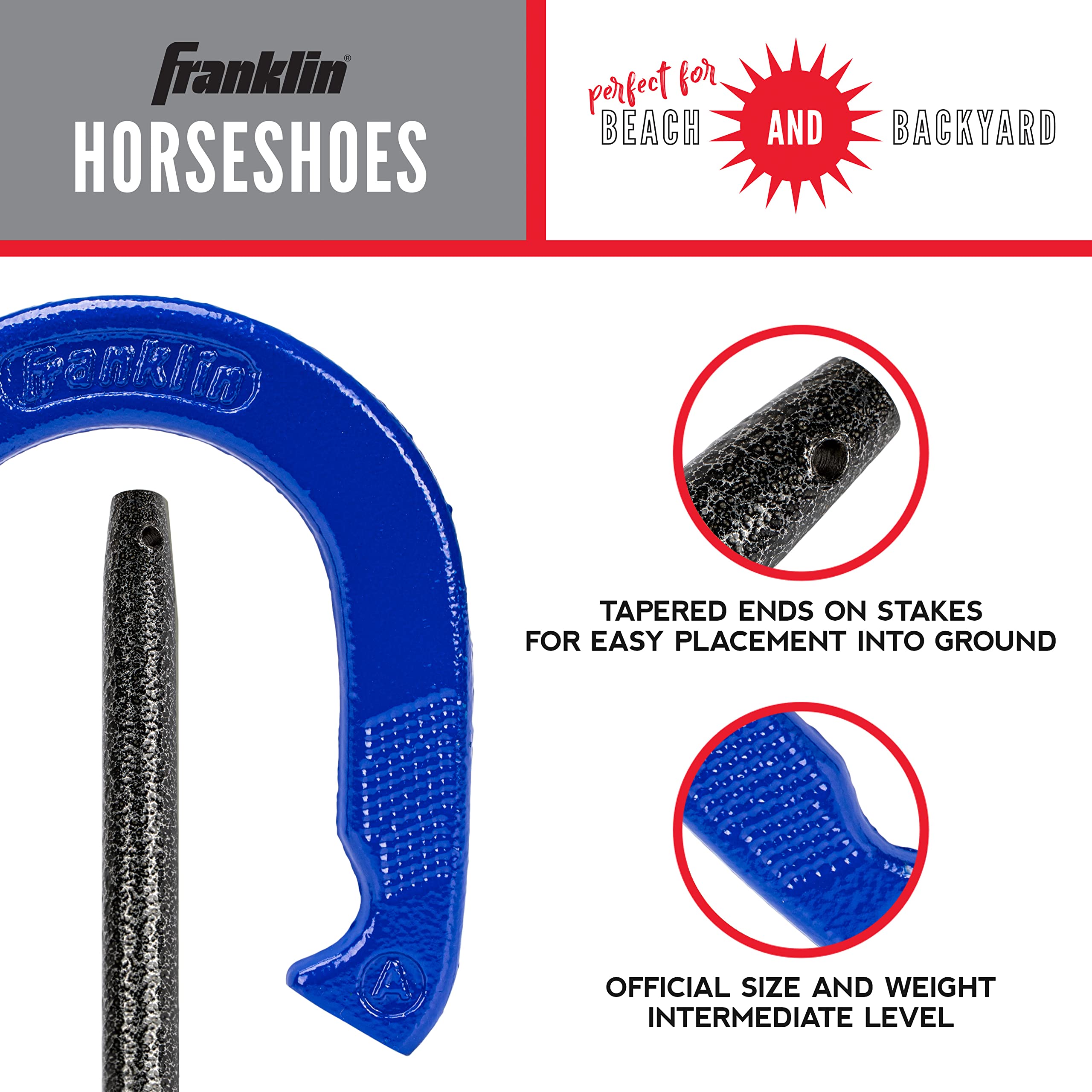 Franklin Sports Horseshoe Set - Steel Horseshoes And Stakes - Official Size And Weight - Perfect For Yard And Beach - Intermedia