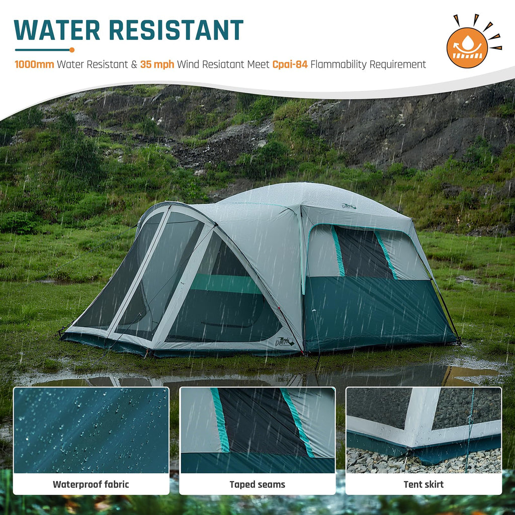 Tents For Camping 6 Person Camping Tent With Screen Porch, Weatherproof Large Cabin Tent With Rainfly And Carry Bag, Family Tent