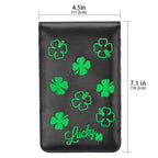 Big Teeth Golf Scorecard Holder Yardage Book Lucky Clover Pattern Golf Accessories (Black)