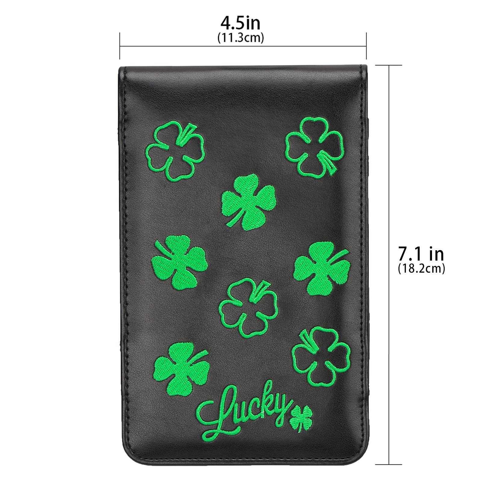 Big Teeth Golf Scorecard Holder Yardage Book Lucky Clover Pattern Golf Accessories (Black)
