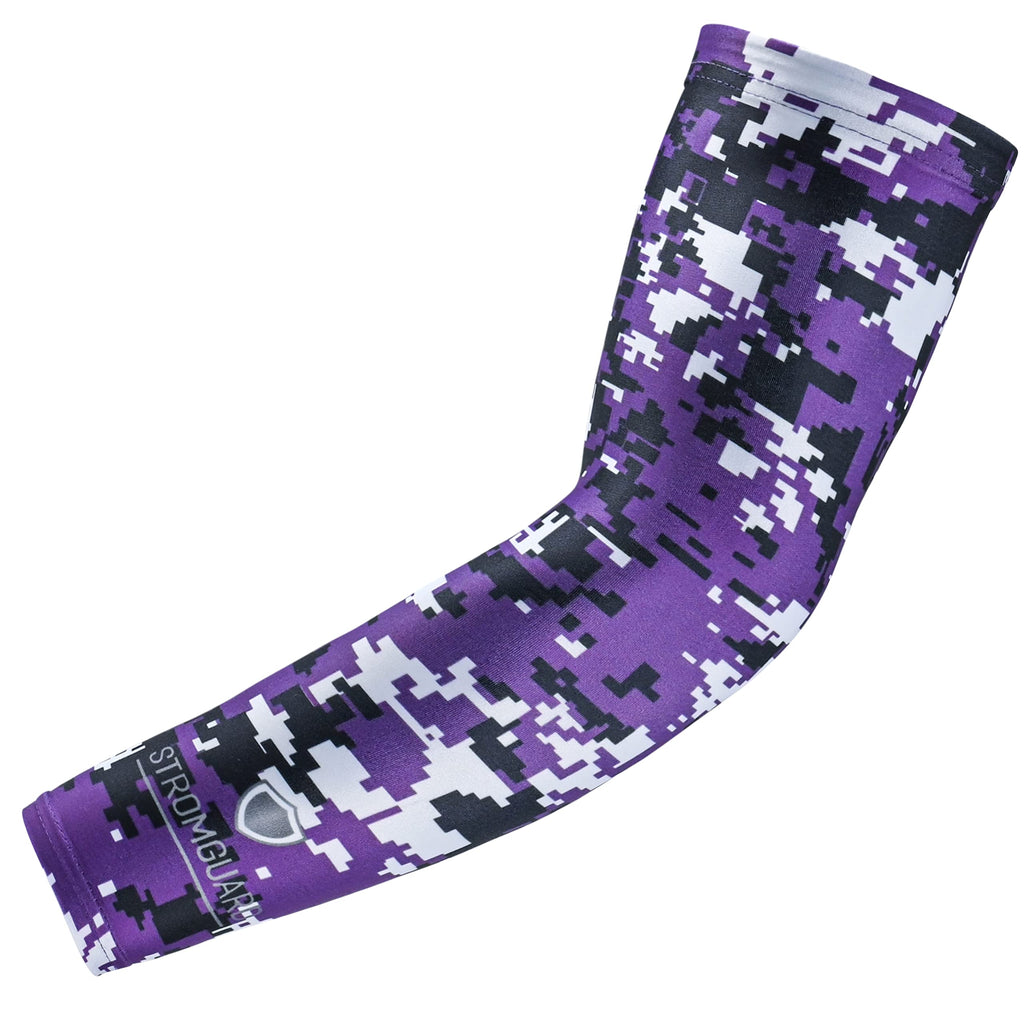 Stromguard Compression Sports Arm Sleeve Digital Camo Baseball Football Basketball - (One Arm Sleeve) (Youth Large, #8 - Purple-
