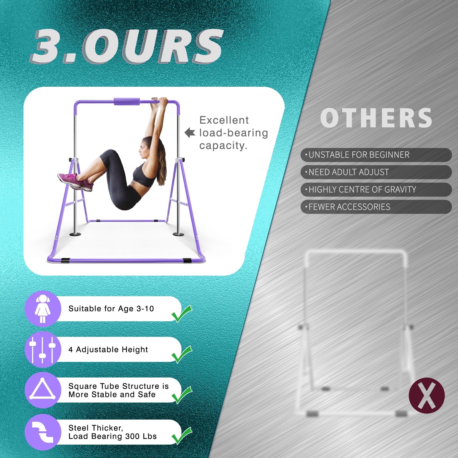 Seven Leap Expandable Bar For Junior Gymnasts - Adjustable And Folding Design