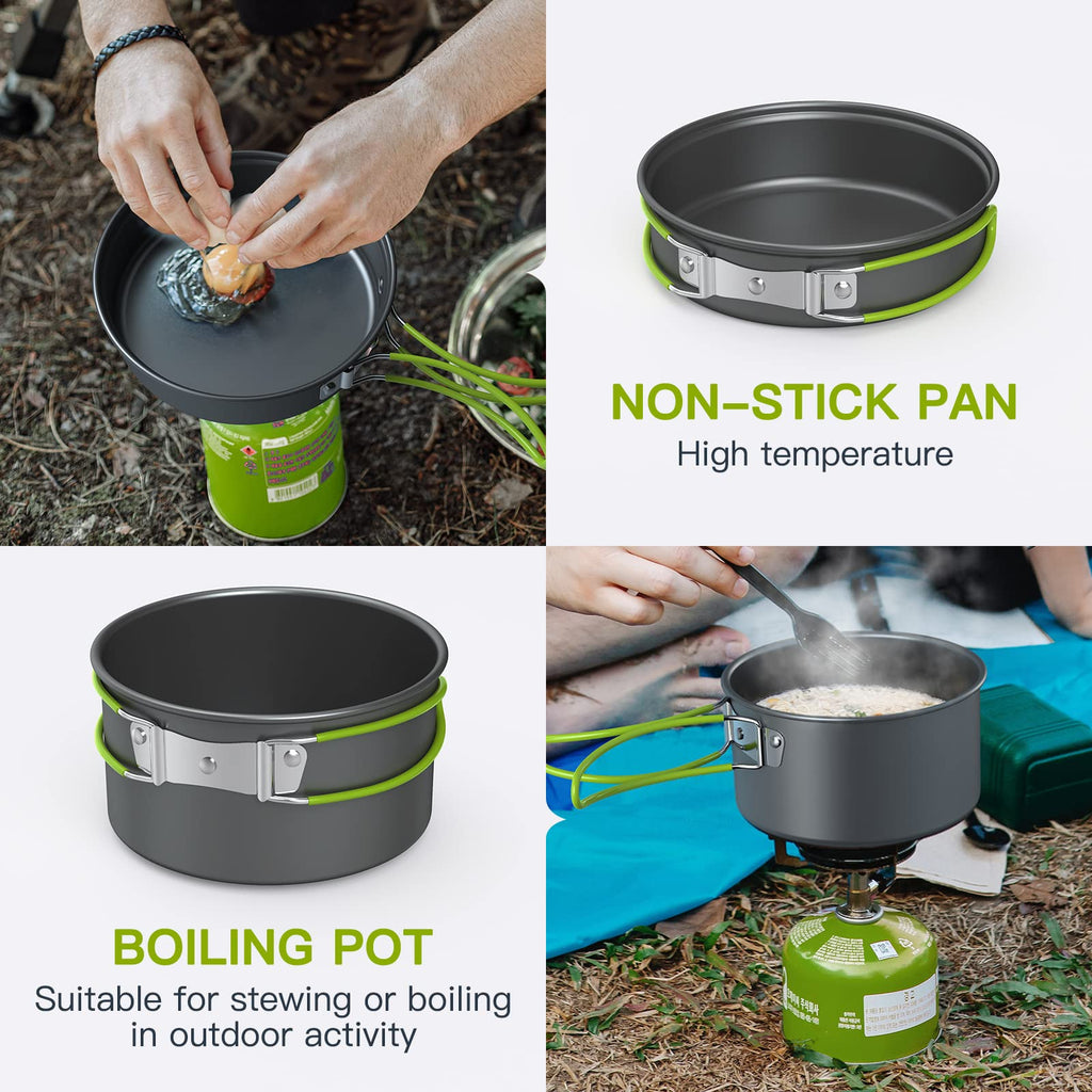Lixada Camping Cookware Set,11Pcs Camping Cookware Mess Kit With Non-Stick Lightweight Pot Pan Bowls Set For Outdoor Camping Bac