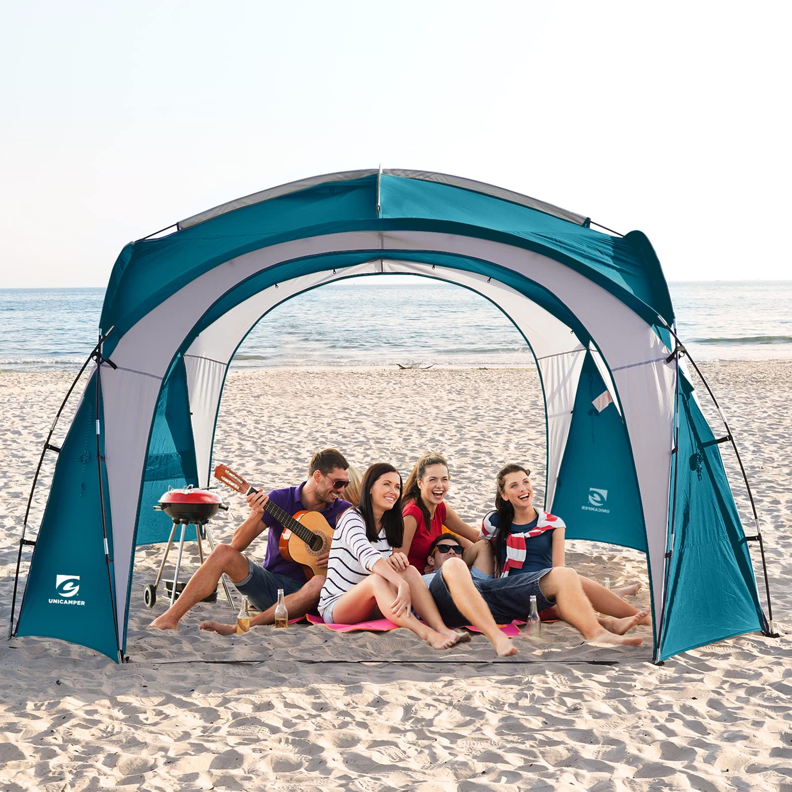 Unicamper Beach Tent 12 X 12Ft Large Upf50+ Pop Up Canopy With 2-Pcs Side Wall, Sun Shelter Rainproof, Waterproof For Camping Tr