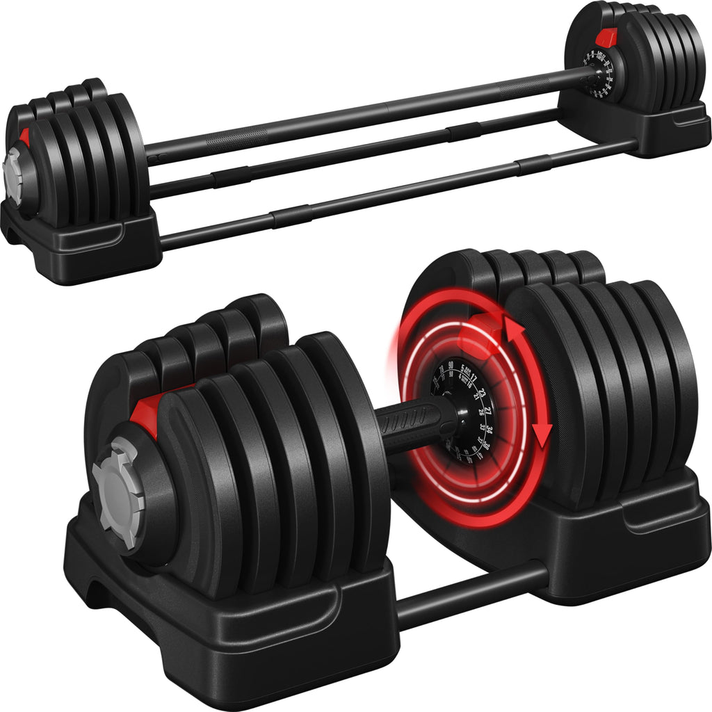 Yaheetech Adjustable Dumbbell Set 90lbs Fast Adjust Dumbbells 2 in 1 Dumbbell Weight Set Free Weight Set Used as Barbell, with T