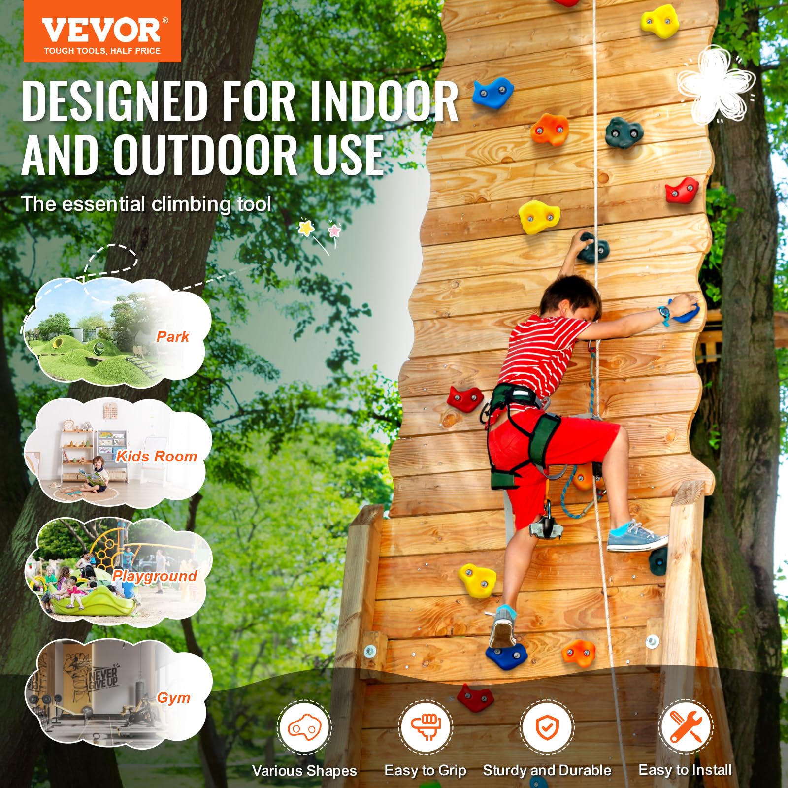 Vevor 25 Rock Climbing Holds For Kids And Adults, Multi-Colored Climbing Rock Wall Grips For Indoor And Outdoor Playground Play