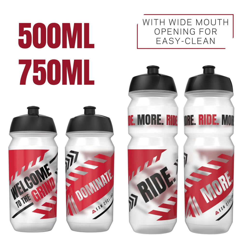 Kom Cycling Water Bottle 2 Pack. Cycling Water Bottle Set To Inspire. Includes 2 Bike Water Bottles That Fit Most Cages And Bott