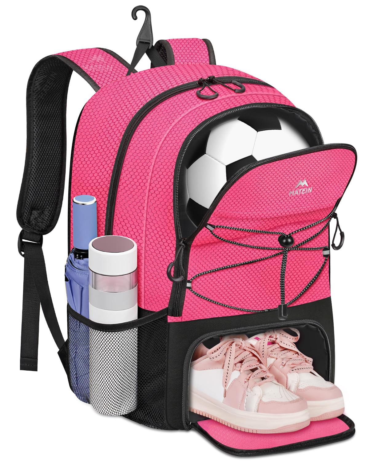 MATEIN Soccer Bags for Girls, Large Girls Soccer Backpack with Ball & Shoes Compartment, Lightweight Basketball Bag with Fence H
