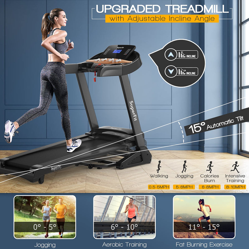 Goplus 3.75Hp Folding Treadmill With Incline, Electric Superfit Treadmill W/App Control, 12 Preset & 3 Custom Programs, Blue Too