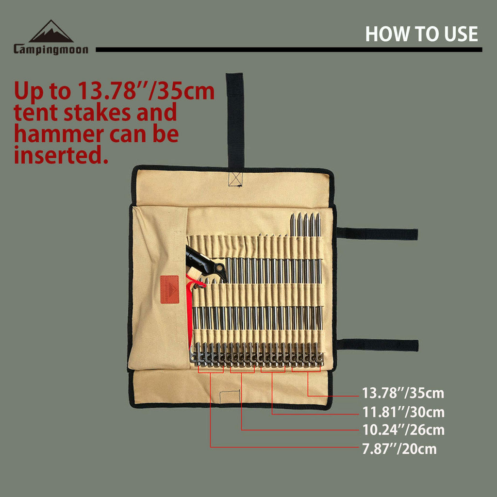 Campingmoon Cotton Canvas Tent Stakes Case Storage Bag Max 13.78?/35Cm In Length Beige Color B135