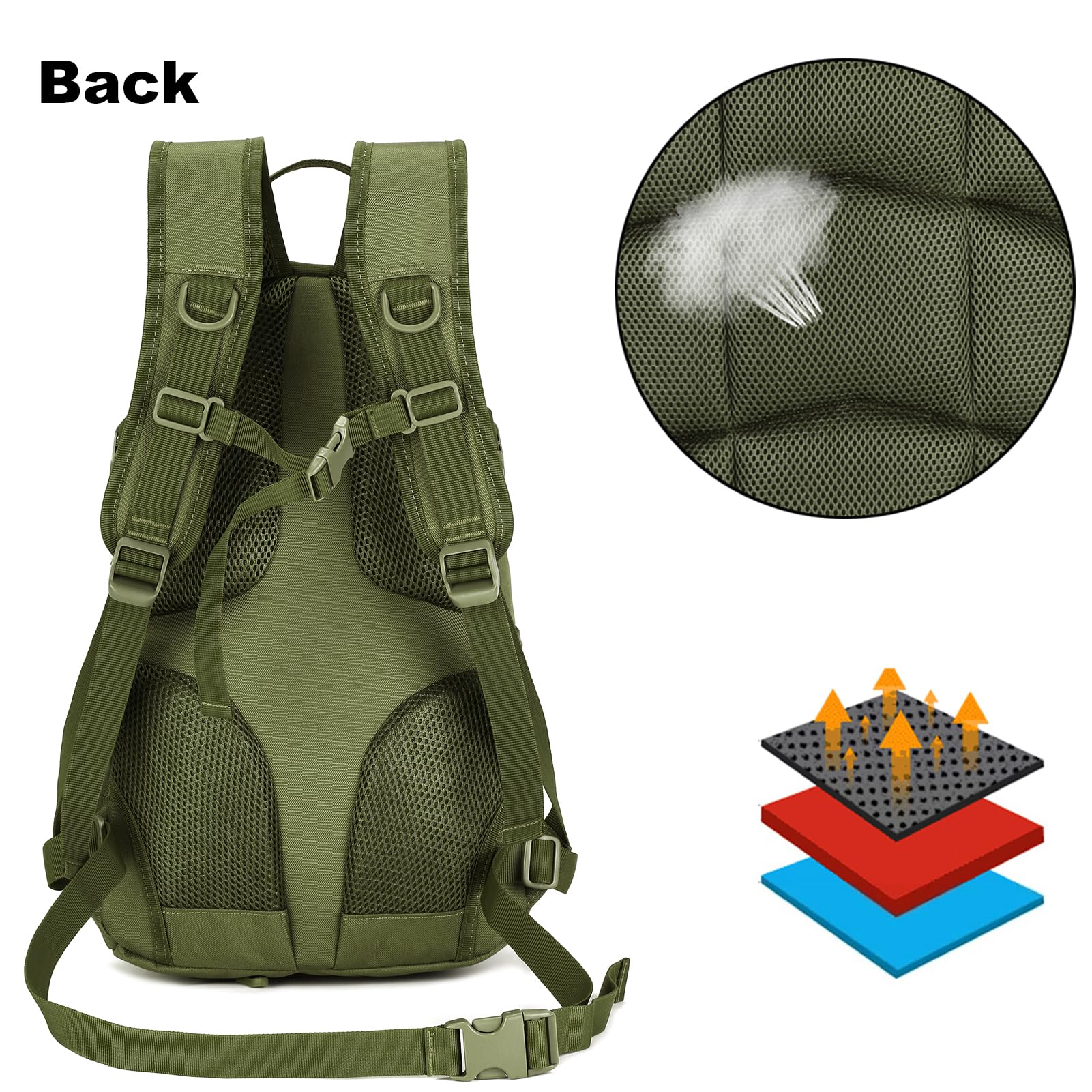 Arcenciel 15L Motorcycle Backpack Tactical Bag Rucksacks For Outdoor Camping Trekking Hunting With Patch(Green)