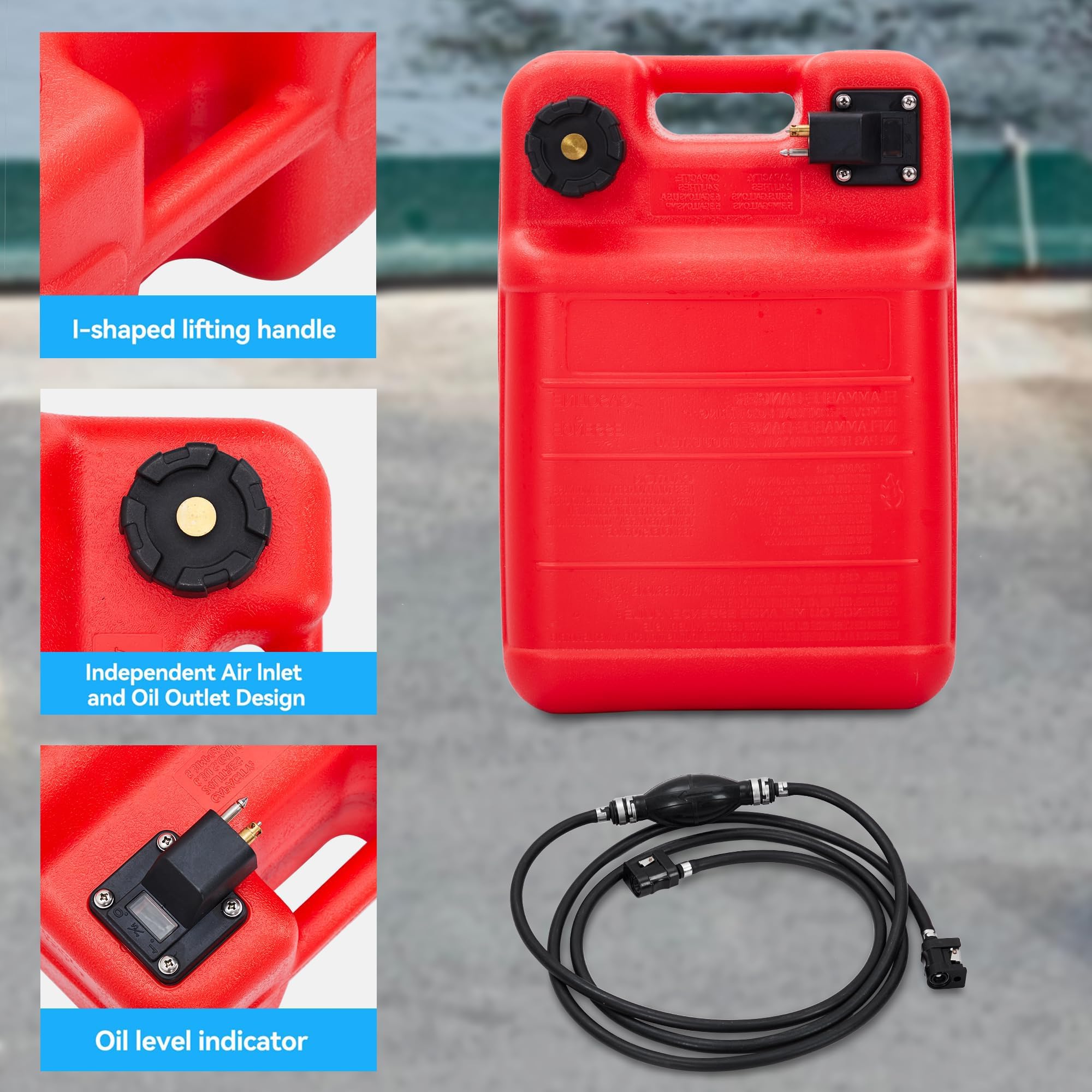 MegaChoice Marine Tank, 6 Gallon Outboard Marine Boat Transfer Tank with Line, i-Shaped Handle, Easy to Carry, Marine Gas Tank f