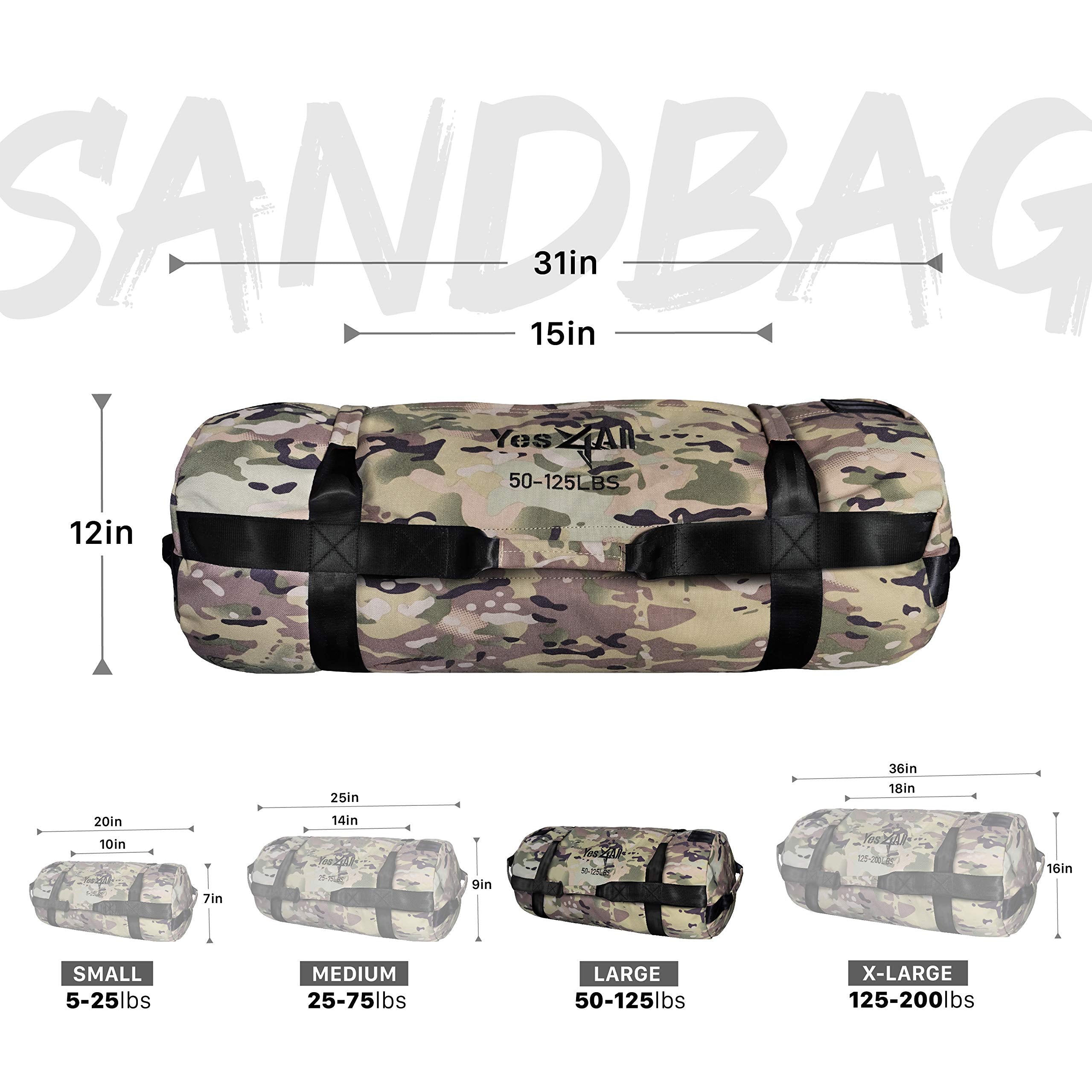 Yes4All Workout Sandbags, Heavy Duty Sandbags For Fitness, Conditioning, Mma & Combat Sports - Camouflage - L