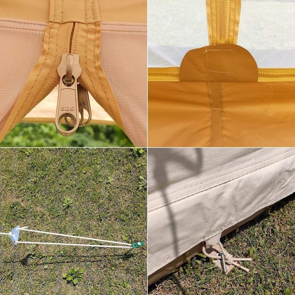 Dream House Outdoor Waterproof Cotton Canvas Family Camping Bell Tent (Beige Cotton Canvas Tent, Diameter 4 Meter)