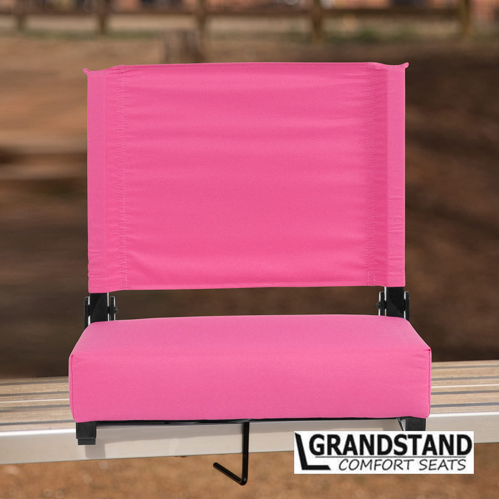 Flash Furniture Grandstand Comfort Seats By Flash - Pink Stadium Chair - 2 Pack 500 Lb Rated Folding Chair - Carry Handle - Ultr