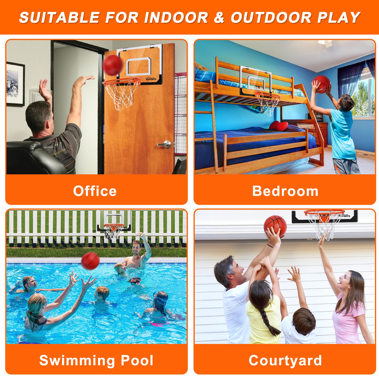Indoor Basketball Hoop For Kids Adults, Mini Basketball Hoop For Door & Wall With 4 Balls Room Basketball Hoop Over The Door Min