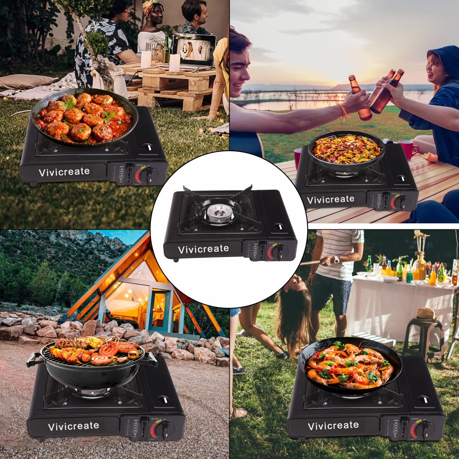 Vivicreate 8500 Btu Portable Butane Gas Stove For Camping Cooking Outdoor, Lightweight Portable Stove Burner With Auto Ignition,