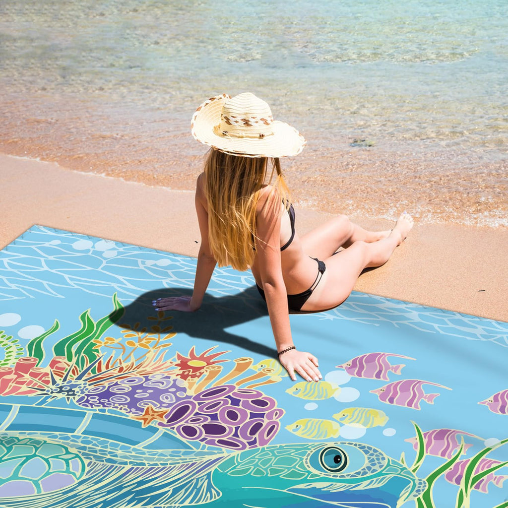 Beach Blanket Waterproof Sandproof Large Beach Mat 79 X 83 For 2-4 Adults Sand Free Mat Quick Drying,Lightweight & Durable With