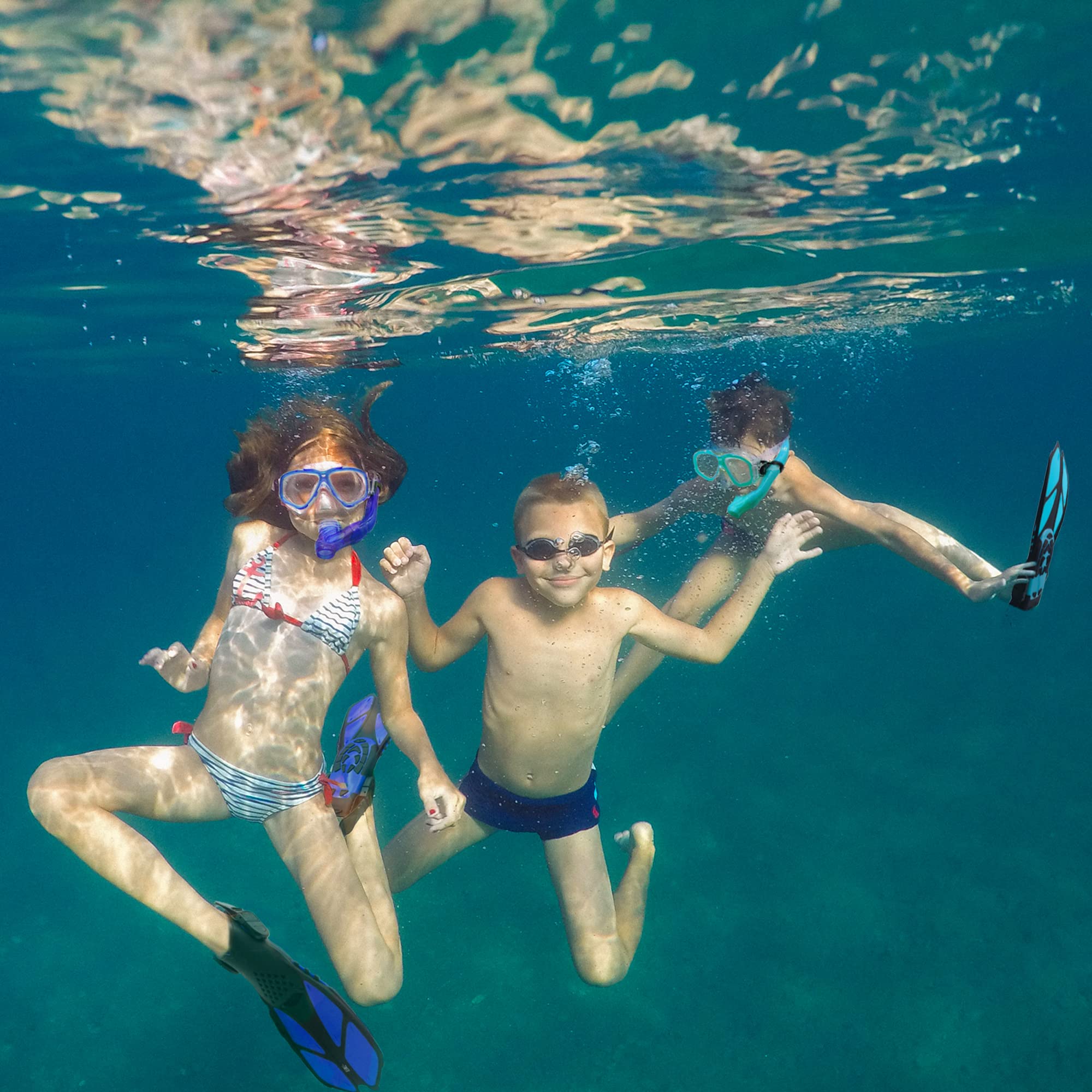 Kids Snorkel Set With Fins, Snorkel Fins Mask Set For Kids Child Snorkeling Gear With Flippers Anti Leak, Youth Snorkel Fins Set